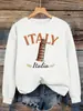 Moletom Feminino com Estampa de Arquitetura Italiana Bonita Hip-Hop Macio Roupa Esportiva Gola Redonda Pulôver Caimento Solto