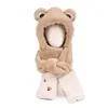 Chapéu Fofo de Pelúcia para Outono e Inverno para Mulheres, Conjunto de Três Peças com Cachecol e Luvas, Chapéu Integrado com Forro de Fleece e Espessado, à Prova de Vento e Quente para Uso Externo
