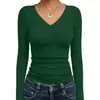 Aliexpress Mais Vendida Transfronteiriça Gola V Fina Camiseta Shein, Manga Longa Slim Fit Feminina Cor Sólida Casual Camiseta Básica Top