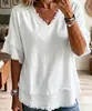 Amazon Transfronterizo 2026 Primavera/Verano Nuevo Holgado Cómodo Casual Cuello en V Color Sólido Manga Corta Parche Flecos Top