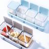 Juego de cajas de condimentos de cocina multifuncional para el hogar, montado en la pared, sin perforaciones, tarro de condimentos de azúcar, sal, glutamato monosódico, venta al por mayor