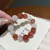 Pulseira ChitoseNatural Ágata Vermelha Resina Vermelha Flor Cristal com Quartzo Fantasma Branco Contas da Sorte Acessório de Mão Versátil