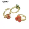 WT-R482 anillo vintage de moda con colorida piedra Sanbao, diseño hueco de doble capa en oro de 18 quilates, joyería para el cumpleaños de niñas