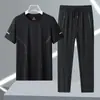 Traje de Verano para Hombre de Seda de Hielo Transpirable Deportivo Casual Cuello Redondo Pantalón Largo Traje de Secado Rápido Traje de Manga Corta de Seda de Hielo para Hombre