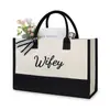 Bolsa de Lona para Boda Transfronteriza con Múltiples Personajes, Bolsa de Mano para Novia/Sra. con Moño en Contraste Blanco y Negro