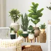 Diversión Transfronteriza-C154 Planta Verde Simulada Combinación de Plantas en Maceta Decoración de Pared para Sala de Estar Pegatinas Embellecedoras Autoadhesivas y Removibles