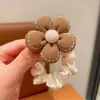 Goma para el pelo de flor con relleno de algodón de cuadros marrones para niños, estilo coreano, tela, goma para el pelo de niña, cuerda para el pelo, accesorio para el pelo