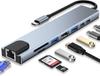 Estación de acoplamiento TypeC 8 en 1, puerto USB a red, lector de tarjetas de red de 100 MB, concentrador de cable de red multifunción