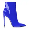Botas de Moda Europeias e Americanas Transfronteiriças Bico Fino Salto Fino Couro Patente Zíper Lateral Botas de Inverno Femininas Tamanho Grande 12