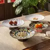 Elegante y creativa bandeja de té y pasteles de pie para uso doméstico, plato de cerámica para frutas y pasteles, juego de té estilo Zen y bandeja de servicio para invitados