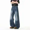 Nasa sobre Jeans Americano com Gradiente para Homens, Verão Fino High-Street Retro Solto Caimento Larga Calças
