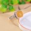 One Deer Silver S925 Prata Esterlina Cera de Abelha Jade Hetian Jade Fino de Água Vintage Antigo Padrão Xiangyun Anel Quadrado Anel Aberto