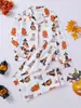 Tecido Retardante de Chamas Comércio Exterior Transfronteiriço Pijama de Halloween Manga Longa Calça Longa Cardigan Roupa de Casa Conjunto de Pijama Infantil Europeu e Americano