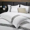 Juego de Cama de Cuatro Piezas Estilo Hotel para Casas de Huéspedes, Juego de Tres Piezas de Sábana Blanca y Funda Nórdica, Lino, Ropa de Cama para Hospital