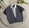 Camiseta de Punto Manga Corta con Cuello Falso de Dos Piezas para Hombres y Mujeres, Bloques de Color de Verano, Estilo Lujo Ligero Old Money, Top Casual para el Trabajo