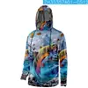 Sudadera con capucha de pesca para hombre con estampado creativo de patrón oceánico transfronterizo 2024 con máscara para protección solar en actividades al aire libre de verano