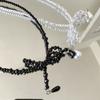 Collar de Cadena para Clavícula con Cuentas de Perlas y Lazo Estilo Ins Coreano Diseño Chic