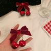 Horquilla de terciopelo con lazo rojo cereza para mujer, accesorio para el cabello con lazo en la espalda, estilo tocado, con atmósfera otoñal e invernal