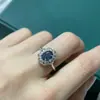 Anillo de Apertura de Zafiro Natural de Alta Gama con Diamantes Completos para Mujer, Celebridad de Internet Retro, Venta en Vivo, Lujo Elegante, Piedra Principal 6x8