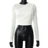 Ropa para Mujer Europea y Americana Estación Internacional de Amazon Color Sólido Transfronterizo Cintura Plisada Ropa de Yoga Camiseta Base Top