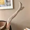 Botas Altas hasta la Rodilla para Mujer Chuyuji, Botas Largas Elásticas de Tacón Alto, Botas Ajustadas de Ante Color Caqui para Mujeres Bajitas