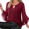 Top de Malla de Doble Capa con Mangas Tres Cuartos, Volantes y Estampado Dorado Brillante para Mujer, de Fábrica Transfronteriza, con un Aspecto Elegante y con Estilo