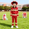 Fantasia de Bombeiro Vermelha Infantil Conjunto de Chapéu, Blusa e Calça de Bombeiro para Meninos Halloween Role Play Profissional