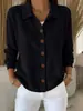 2026 Novo Cardigã de Manga Longa Liso Transfronteiriço Europeu e Americano Blusa Casual Fashion com Botões Camisa Polo Feminina com Gola