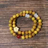 Pulsera de Rosario de Doble Círculo de Sándalo Dorado Estilo Nacional 8mm Pulsera de Garra de Gato para Dama Cuentas de Buda Wenwan Pulsera de Sándalo Verde Joyería