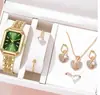 Conjunto Popular de Relojes para Mujer Transfronterizo de Comercio Exterior, Conjunto de Cinco Piezas con Reloj para Mujer Incrustado de Diamantes, Reloj de Cuarzo Cuadrado de Moda para Dama