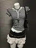 Camiseta de Manga Curta Color Block Listrada Estilo Garota Picante Retrô Americano Verão Design de Nicho Senso de Estilo Slim Fit Ombro Normal Top com Botões