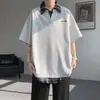 Camiseta Manga Curta Patchwork Color Blocking Falsa Duas Peças para Homem, Tendência de Verão Estilo Americano Solta Cleanfit Camiseta Meia Manga para Casal