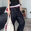 Verão 2026 Novo Estilo High Street Design Colorido de Bolinhas Senso de Design Jeans Soltos de Perna Larga Comprimento do Chão Calças Femininas
