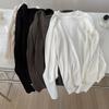 Cashmere Macio e Ceroso com Padrão de Bambu ~ Camiseta Básica de Gola Redonda com Manga Longa para Mulheres, Outono e Inverno, Gola Redonda, Visual Emagrecedor, Top Versátil t