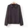Suéter de Lana Pura con Cuello Polo Forrado de Polar Otoño/Invierno 2026, Suéter de Punto Holgado para Mujer con Cuello Solapa