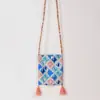 Xinjiang Adelaide Bolsa para Teléfono Móvil Estilo Étnico Bolso Pequeño de Hombro Bolso de Lona para Estudiantes Bolso de Mano Cruzado Bolso Cuadrado Pequeño con Borla