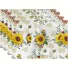 Manteles Individuales de Lino con Girasoles Verano Florales Antideslizantes Resistentes al Calor Lavables Manteles de Mesa Cocina Mesa de Comedor Decoración del Hogar Manteles de Mesa