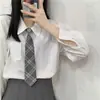 Cuadros Sin Corbata Corbata Gris Camisa JK Estilo Japonés Estilo Universitario Pareja Todo-partido Casual Estilo Coreano Corbata de Lazo Hombre de Moda