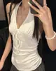 [210g 40 Contagens Algodão Fino 1*1] Estilo Hot Girl Top Regata com Amarração no Pescoço Suspensório Feminino Verão Aparência Emagrecedora para a Cintura