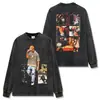Camiseta Masculina de Manga Curta Vintage Lavada com Estampa Travis Scott, Estilo Americano High Street Transfronteiriço, Top Tendência de Verão com Gola Redonda