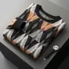 Otoño e Invierno Nuevo Tejido de Lana Engrosado para Hombre Cuello Redondo Combinación de Colores Jersey de Punto Tejido Suelto Ropa de Punto de Lana para Hombre