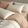 Serie Jianxi 100% Algodón Color Sólido Dos Tonos Ropa de Cama Juego de Cuatro Piezas Simple Color de Contraste Juego 100% Algodón Sábana Sábana Ajustada Se Puede Enviar Directamente
