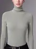 Camiseta base de una sola pieza sin costuras de cuello alto para mujer, sin costuras, suave y amigable con la piel, adecuada para usar en capas en otoño e invierno, tejida