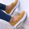 Comercio exterior transfronterizo nuevos zapatos de suela gruesa y punta redonda de una sola capa para mujer tacón de cuña mocasines de ante con lazo wish Amazon