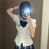 Doce e picante cintura puro desejo jk uniforme original camisa estudante feminina alça manga bufante verão tudo combina camisa justa