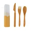 Juego de Cubiertos Portátil de Paja de Trigo Transfronterizo de Tres Piezas: Cuchillo, Tenedor, Cuchara. Juego de Regalo para Estudiantes y Trabajadores de Oficina. Venta Directa del Fabricante.