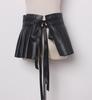 Falda con cierre de cintura plisada y volantes de encaje con cinturón decorativo para mujer, cintura ancha con cordones negros, estilo retro europeo y americano.