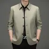 Jaqueta Masculina Genuína 2025 Casual para Homens de Meia-Idade e Idosos, Roupas de Pai, Gola Lapela de Botão, Estilo Fino para Primavera e Outono