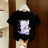 Camiseta Redonda Elegante de Algodón Puro para Niños Mayores, Moderna Camiseta Casual de Verano Nueva con Mangas Cortas y Dibujos para Niñas