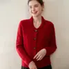 Nuevo cárdigan de punto de cachemira para mujer de color puro para otoño e invierno, grueso, color verde, con cuello de fruta, de un solo botón, holgado, entallado, prenda exterior, top
